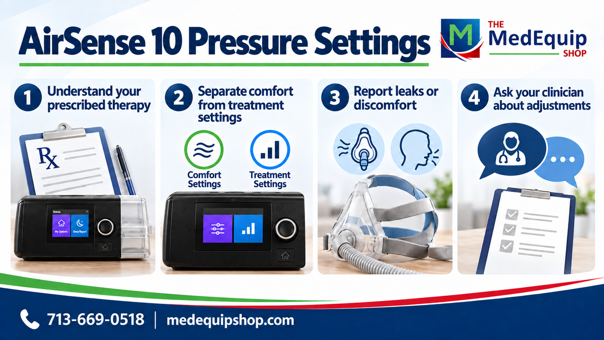 AirSense 10 Pressure Settings — illustrated key points