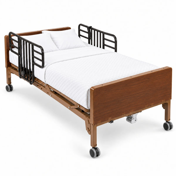 Drive Delta Ultra-Light 1000 full-electric hospital bed with white bedding