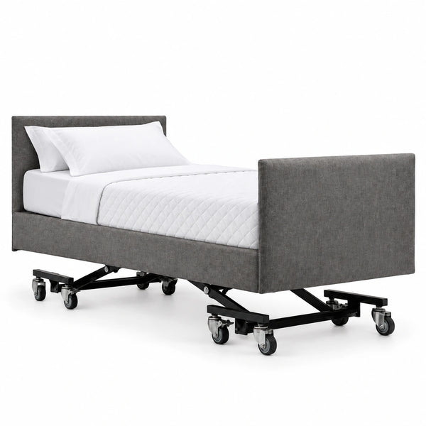 iCare IC333 furniture-style hospital bed with white bedding