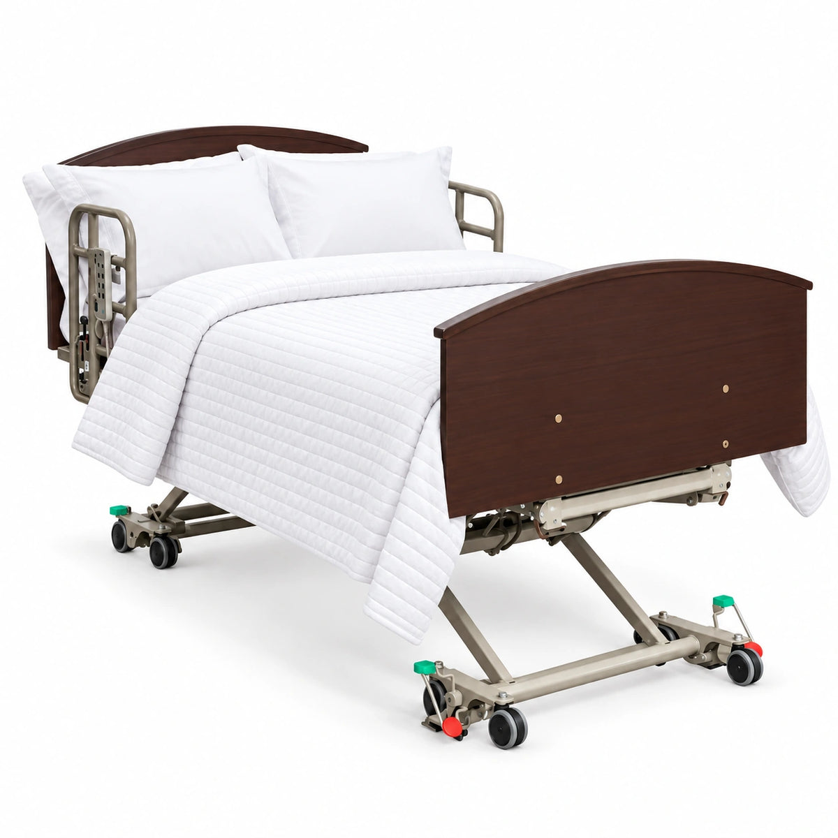 Drive Prime Care Bed Model 903 with white bedding and pillows
