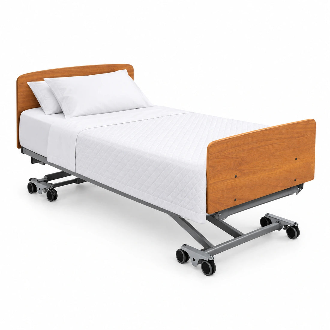 Drive Prime Care Bed Model 503 with white bedding and pillows