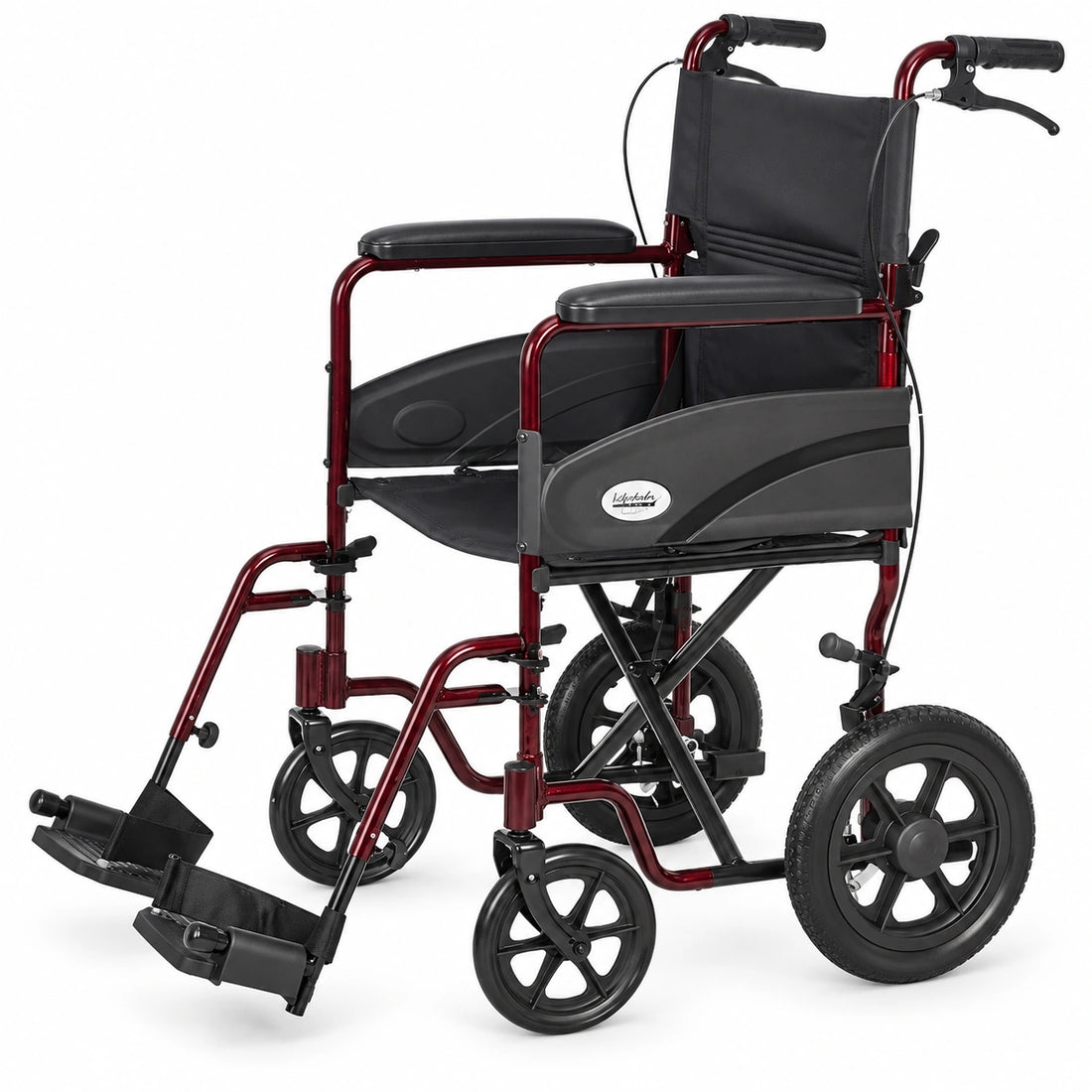 Rhythm Health 19"transport wheelChair with  back big wheels and Fold Down Back  color Burgundy