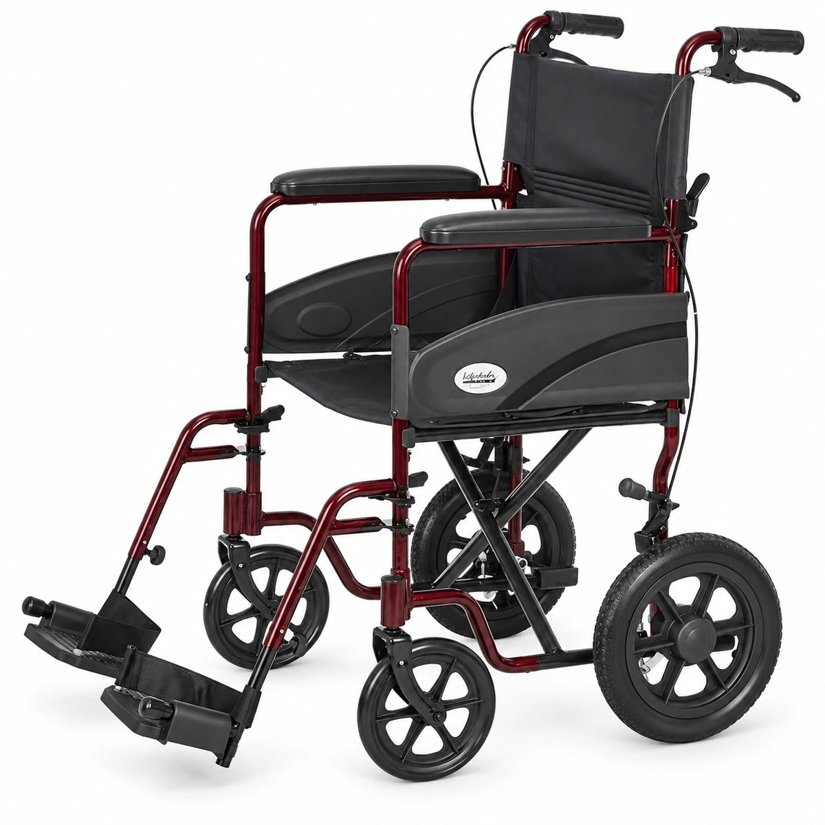 Rhythm Health 19"transport wheelChair with  back big wheels and Fold Down Back  color Burgundy