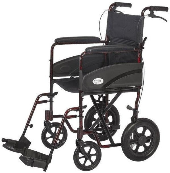 Rhythm Health 19"transport wheelChair with back big wheels and Fold Down Back color Burgundy - MedEquip ShopManual WheelchairsL3019BG